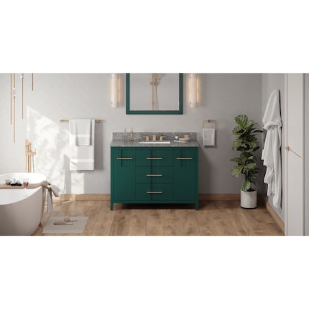 Jeffrey Alexander 48In. Forest Green Katara Vanity, Boulder Cultured Marble Vanity Top, Undermount Rectangle Bowl VKITKAT48GNBOR